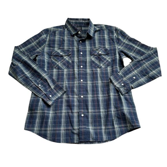 RVCA Blue Neps Plaid Long Sleeve Button Down Shirt Men’s Size Small NWT - Picture 1 of 7